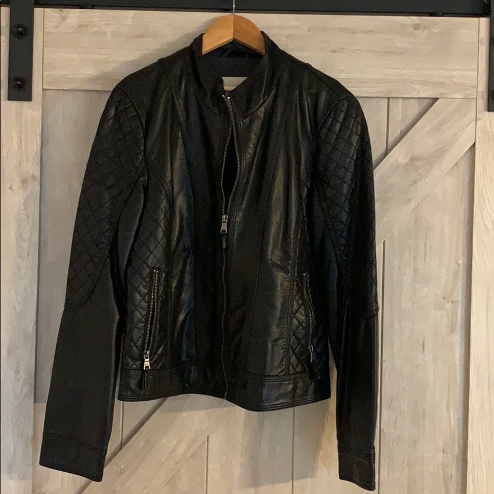 Faux leather motor jacket